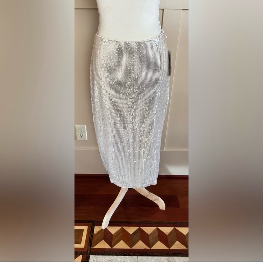 Time and Tru Gold Sequin Midi Pencil Skirt